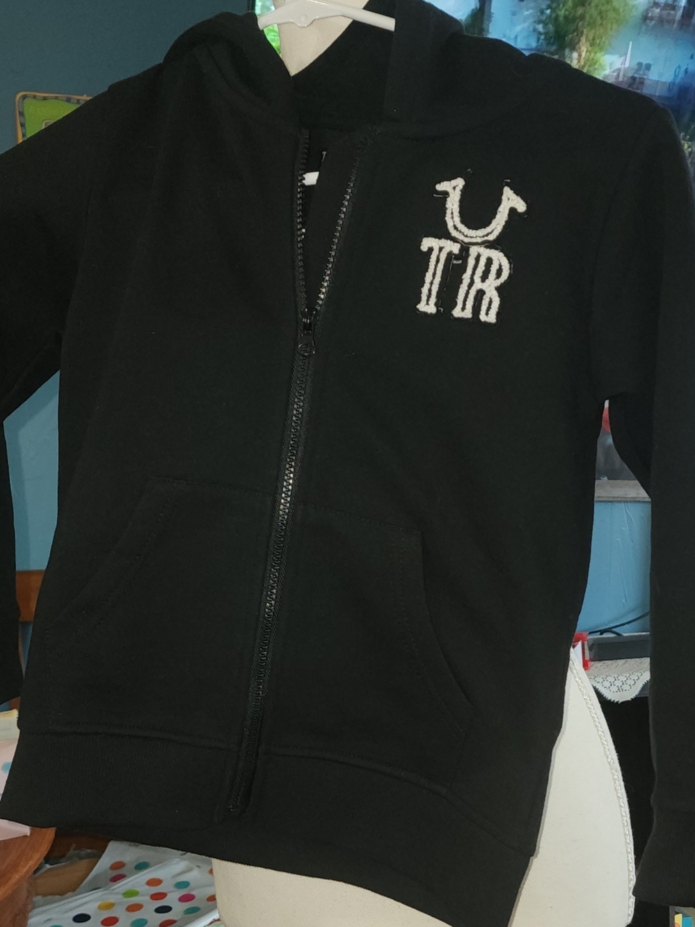 True Religion Kids Black Zip-Up Hoodie Jacket Sz 5/6  New W/O Tags